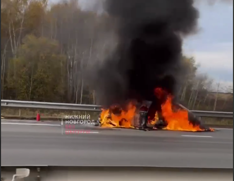 Автомобиль загорелся на трассе в Нижегородской области - фото 1